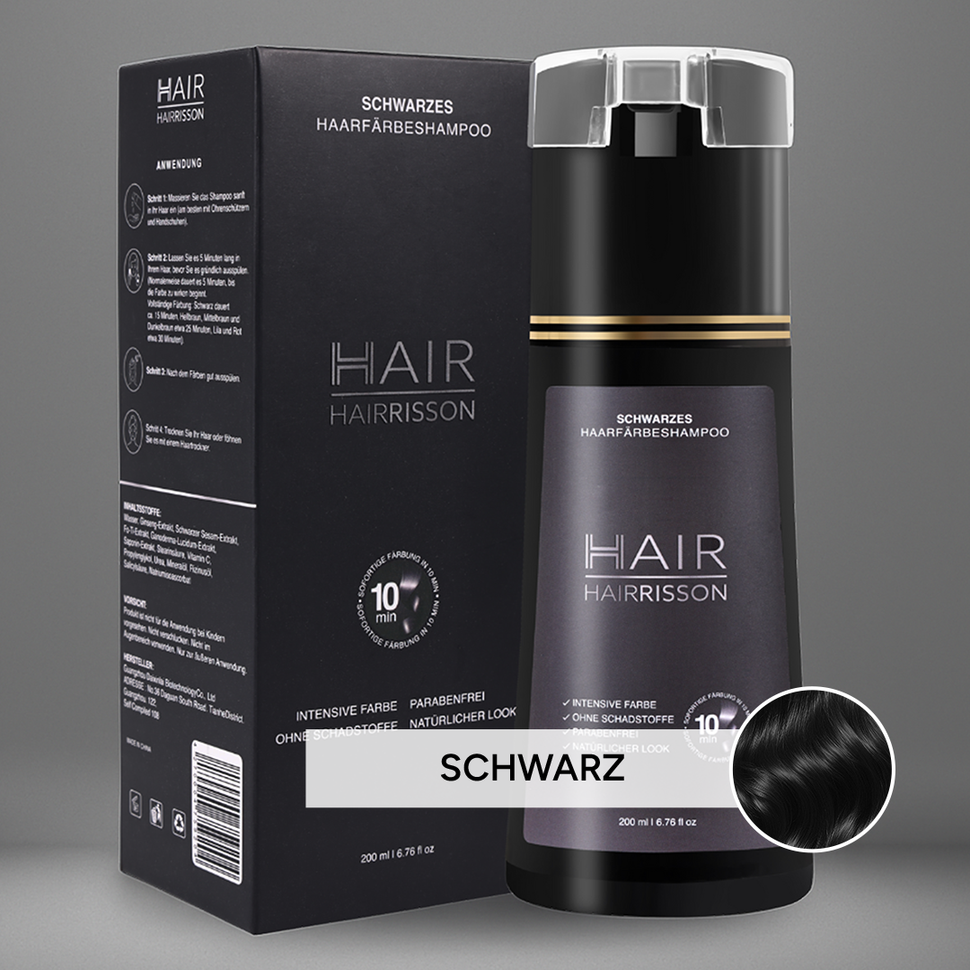 Five bottles of Hairrisson hair dye shampoo in various colors.